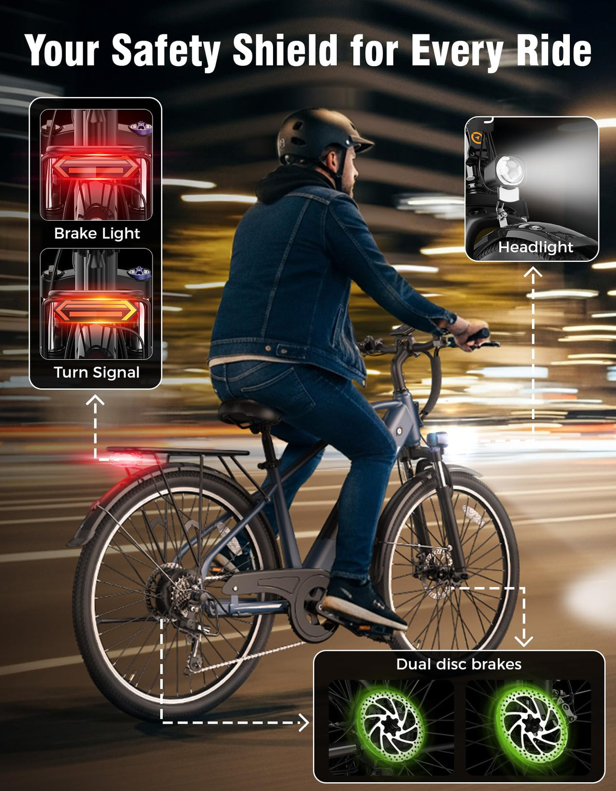 Jasion Roamer/ST Electric Bike for Adults, 26'' Commuter Ebike 1200W 528WH Removable Battery