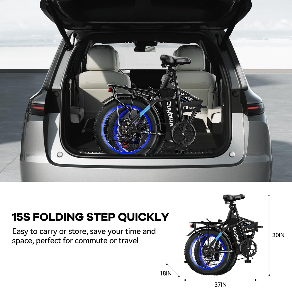 EUYBIKE Foldable Electric Bike for Adults, 48V 20Ah Removable Lithium Battery up to 80Miles, 20" Fat Tire 1000W Peak Motor Dirt Ebike