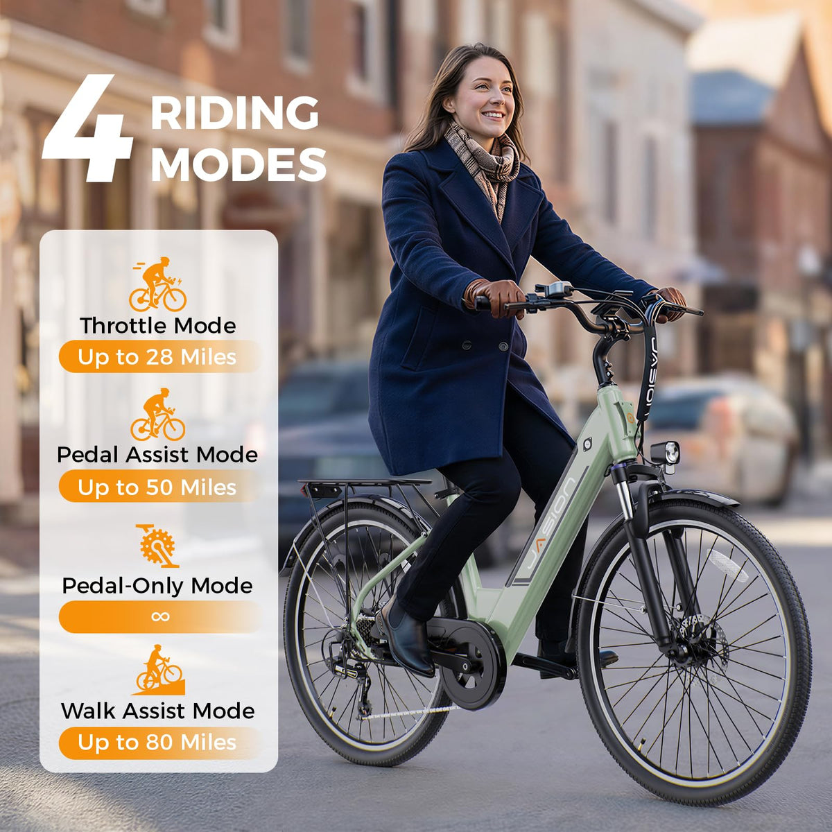 Jasion Roamer/ST Electric Bike for Adults, 26'' Commuter Ebike 1200W 528WH Removable Battery
