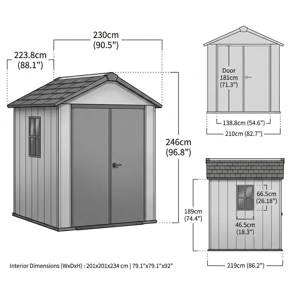 Keter 7’x7.5′ Newton Plus Side Entry Plastic Shed Dark Grey