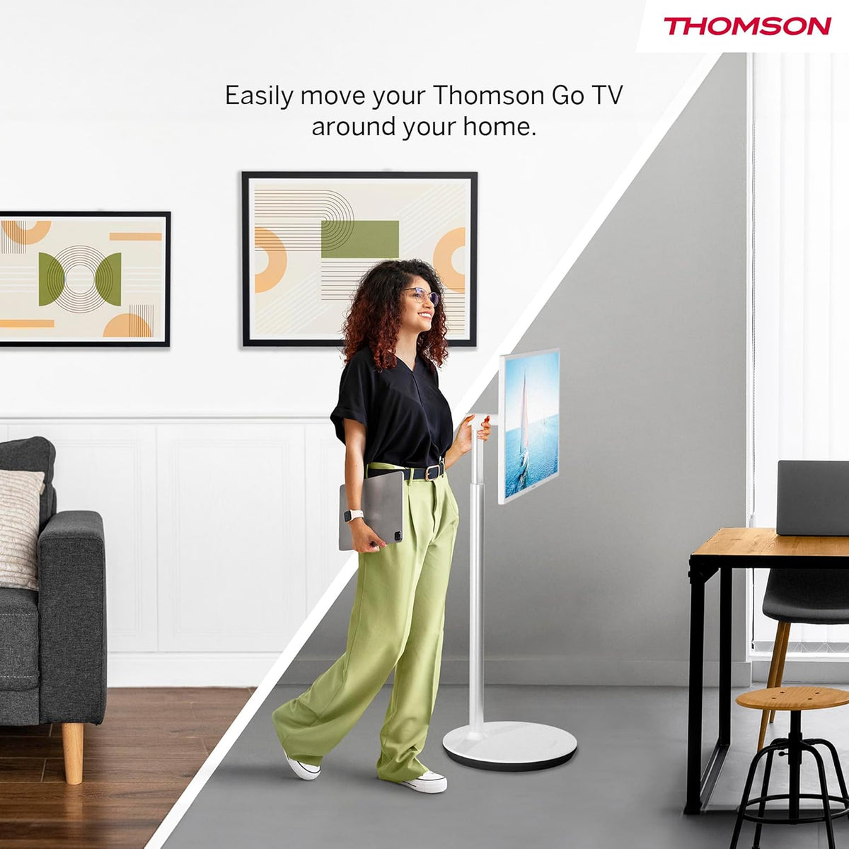Thomson Go 32" TV (81 cm), TV Android Portable - HD Ready (1366x768), Voice Control, Bluetooth 5.1, Wi-Fi, funzione hotspot, autonomia up to 4 Hours