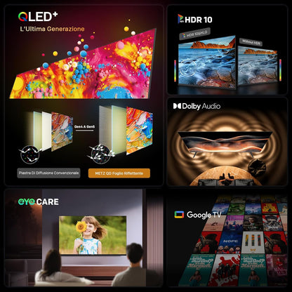 METZ QLED 40 Inch Smart TV FHD MQF7000Z, HDR10, Dolby Audio, Riduzione Luce Blu, Google TV, Googlecast, Tuner DVB-T/T2/C/S/S2/Analogico