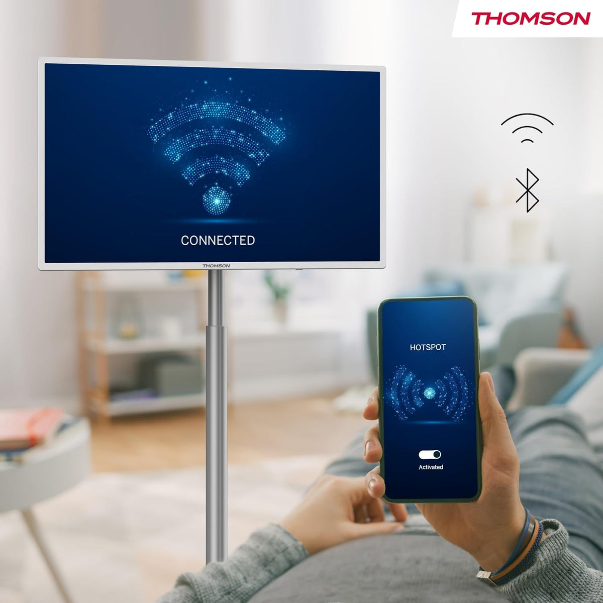 Thomson Go 32" TV (81 cm), TV Android Portable - HD Ready (1366x768), Voice Control, Bluetooth 5.1, Wi-Fi, funzione hotspot, autonomia up to 4 Hours
