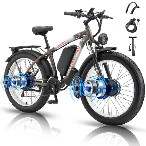 KAIJIELAISI Electric Bike for Adults AWD Ebike Dual Motor 4000W Peak 26'' Fat Tire Ebikes with 48V 22.4AH Battery