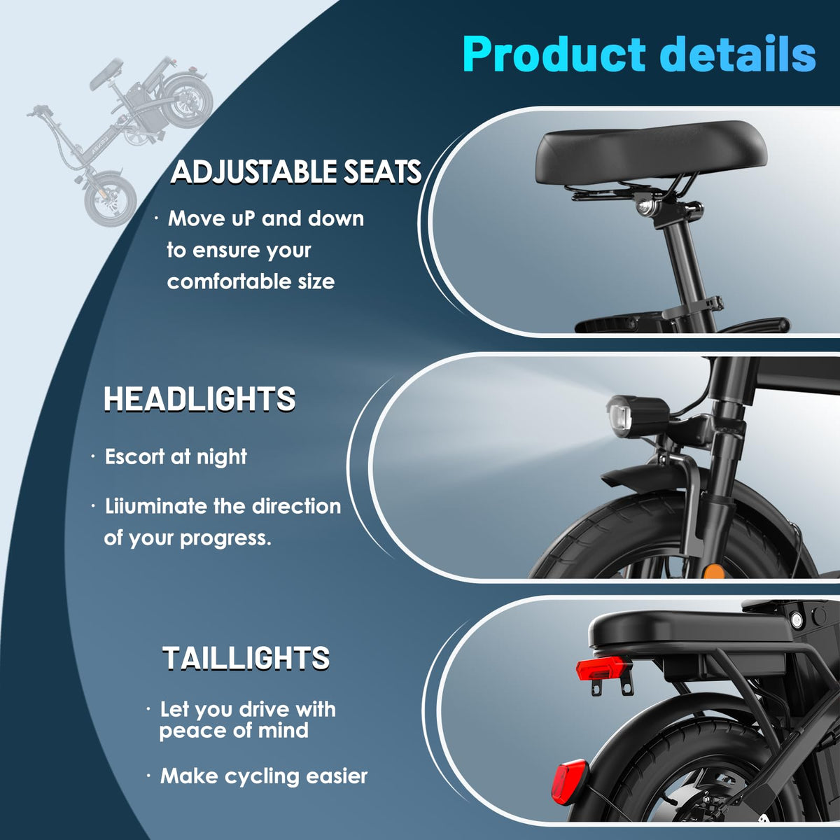 Folding Electric Bike for Adults and Teens, 14" E Bike for Daily Commuting