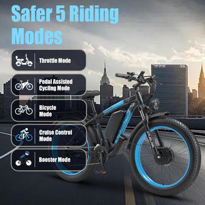 KAIJIELAISI Electric Bike for Adults AWD Ebike Dual Motor 4000W Peak 26'' Fat Tire Ebikes with 48V 22.4AH Battery
