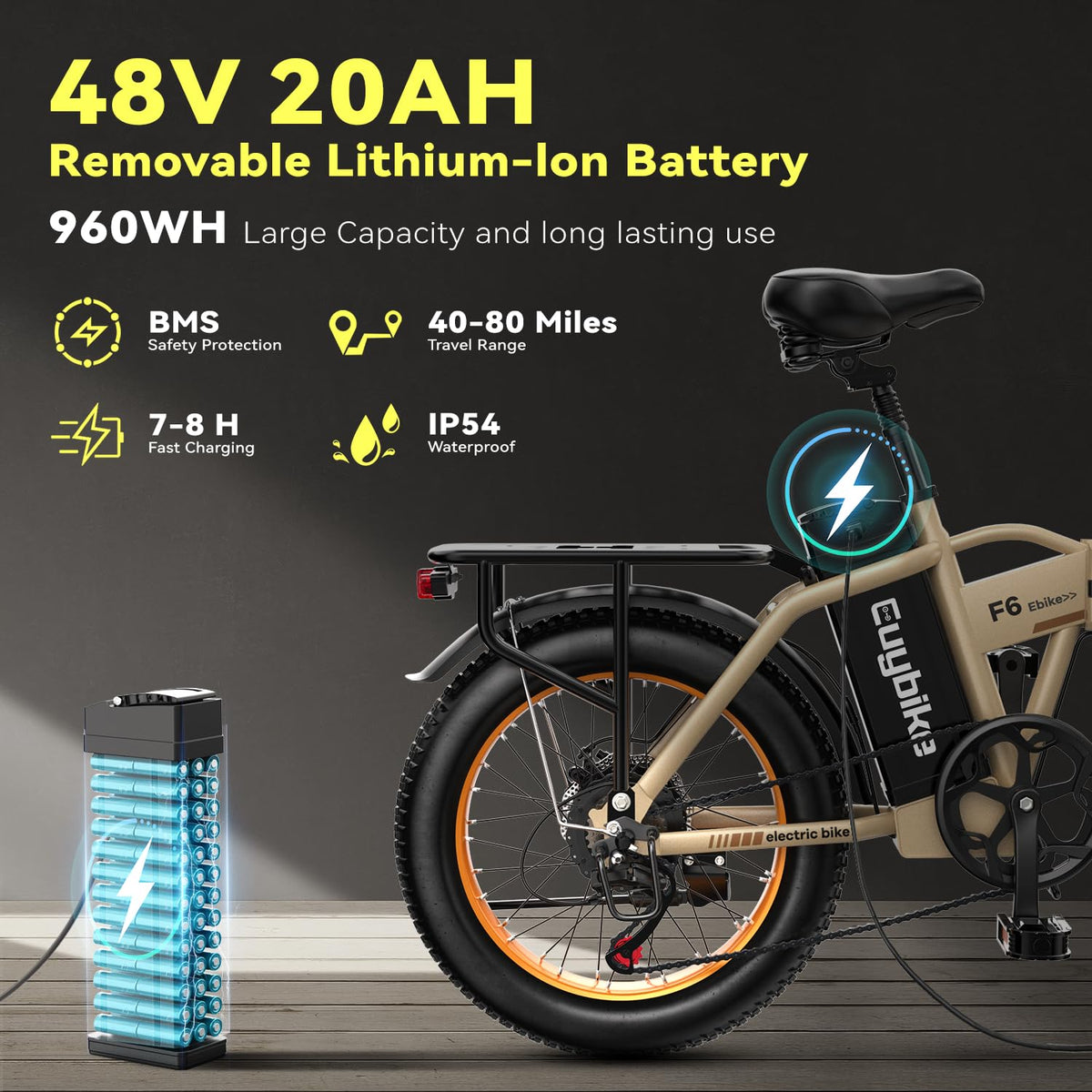 EUYBIKE Foldable Electric Bike for Adults, 48V 20Ah Removable Lithium Battery up to 80Miles, 20" Fat Tire 1000W Peak Motor Dirt Ebike