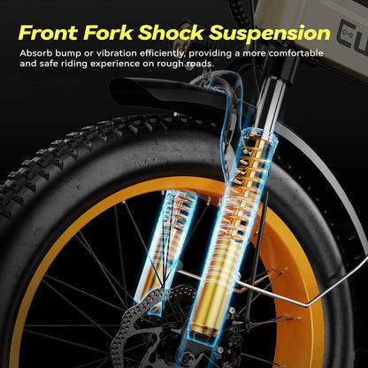 EUYBIKE Foldable Electric Bike for Adults, 48V 20Ah Removable Lithium Battery up to 80Miles, 20" Fat Tire 1000W Peak Motor Dirt Ebike