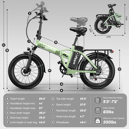 EUYBIKE Foldable Electric Bike for Adults, 48V 20Ah Removable Battery up to 80Miles, 20" Fat Tire 1000W Dirt Ebike