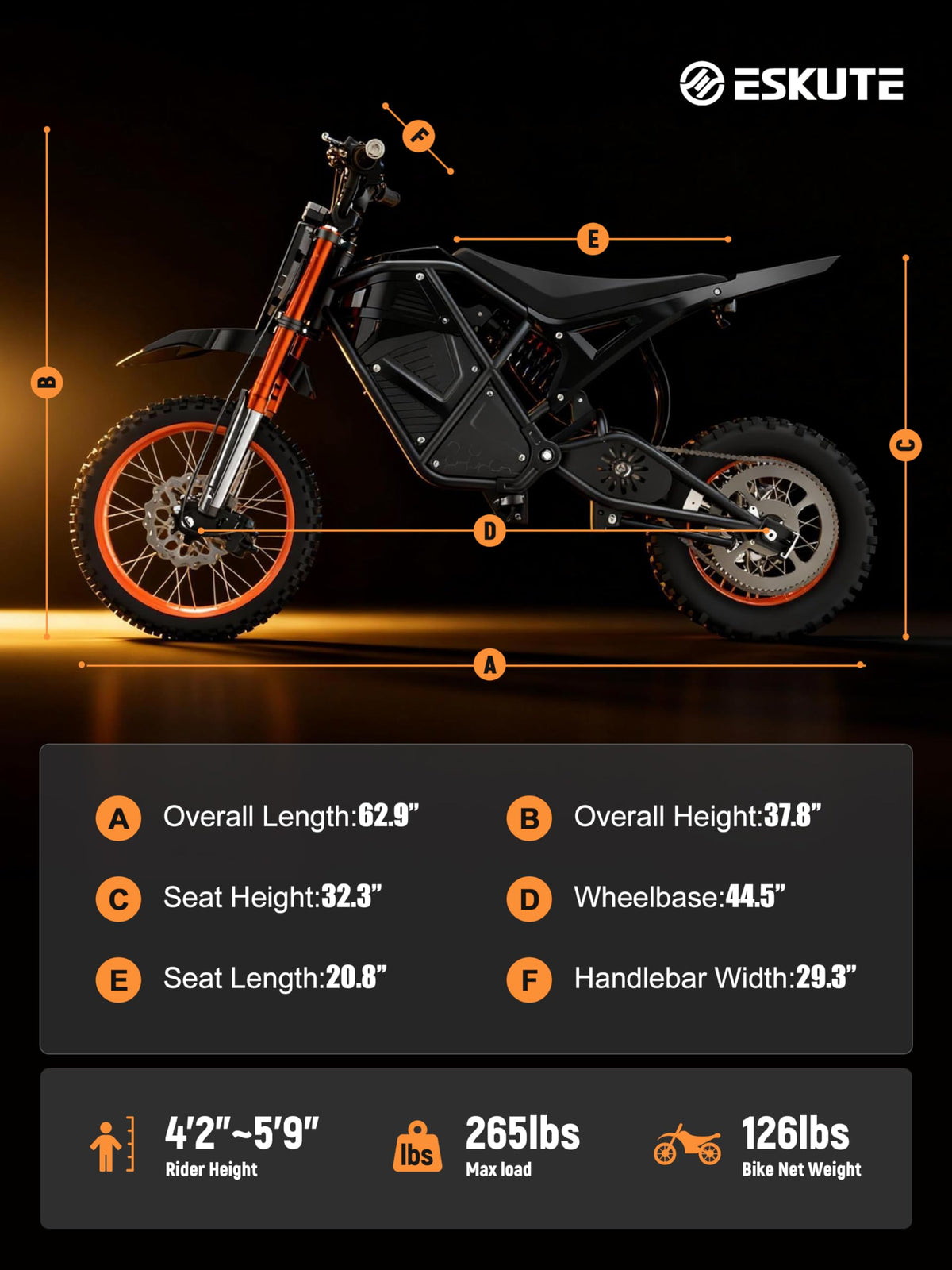 ESKUTE Electric Dirt Bike for Teens Adults, Electric Motorcycle 48V23Ah Battery