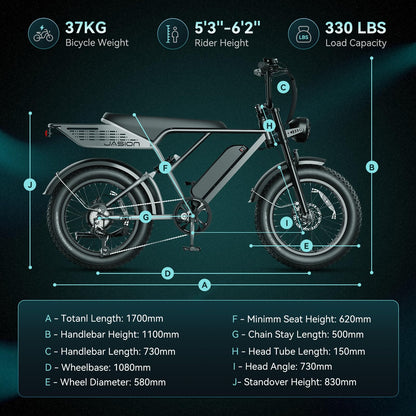Jasion RetroVolt Pro Electric Bike, 90-Mile Range, Fat Tire