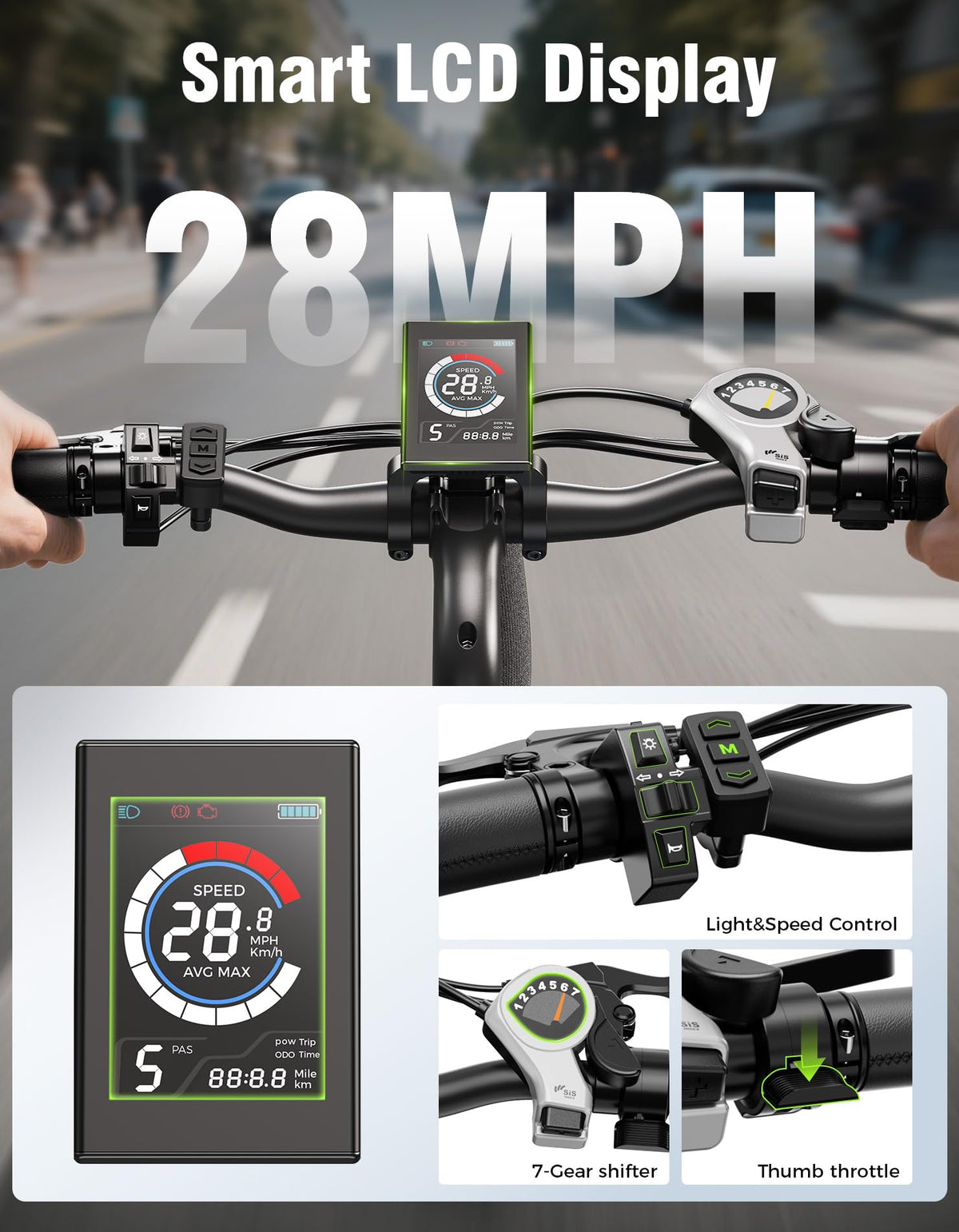 Jasion Roamer Electric Bike for Adults, 26" Commuter Ebike Peak 1200W 528WH Removable Battery