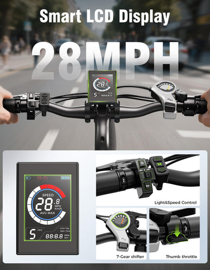 Jasion Roamer Electric Bike for Adults, 26" Commuter Ebike Peak 1200W 528WH Removable Battery