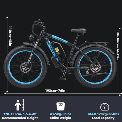 AWD Electric Bike for Adults, Peak 4000W Power 26” Fat Tire Ebike Dual Motor Electric Bicycles 48V 22.4AH Removable Battery