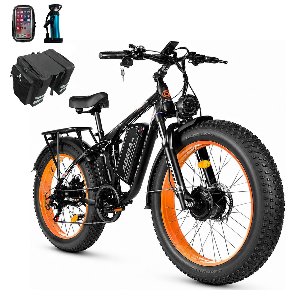 Adria26 Peak 5000W/6000W Dual Motor Ebike, 40-46MPH Electric Bike for Adults, 26" x 4" Fat Tire Electric Mountain Bike