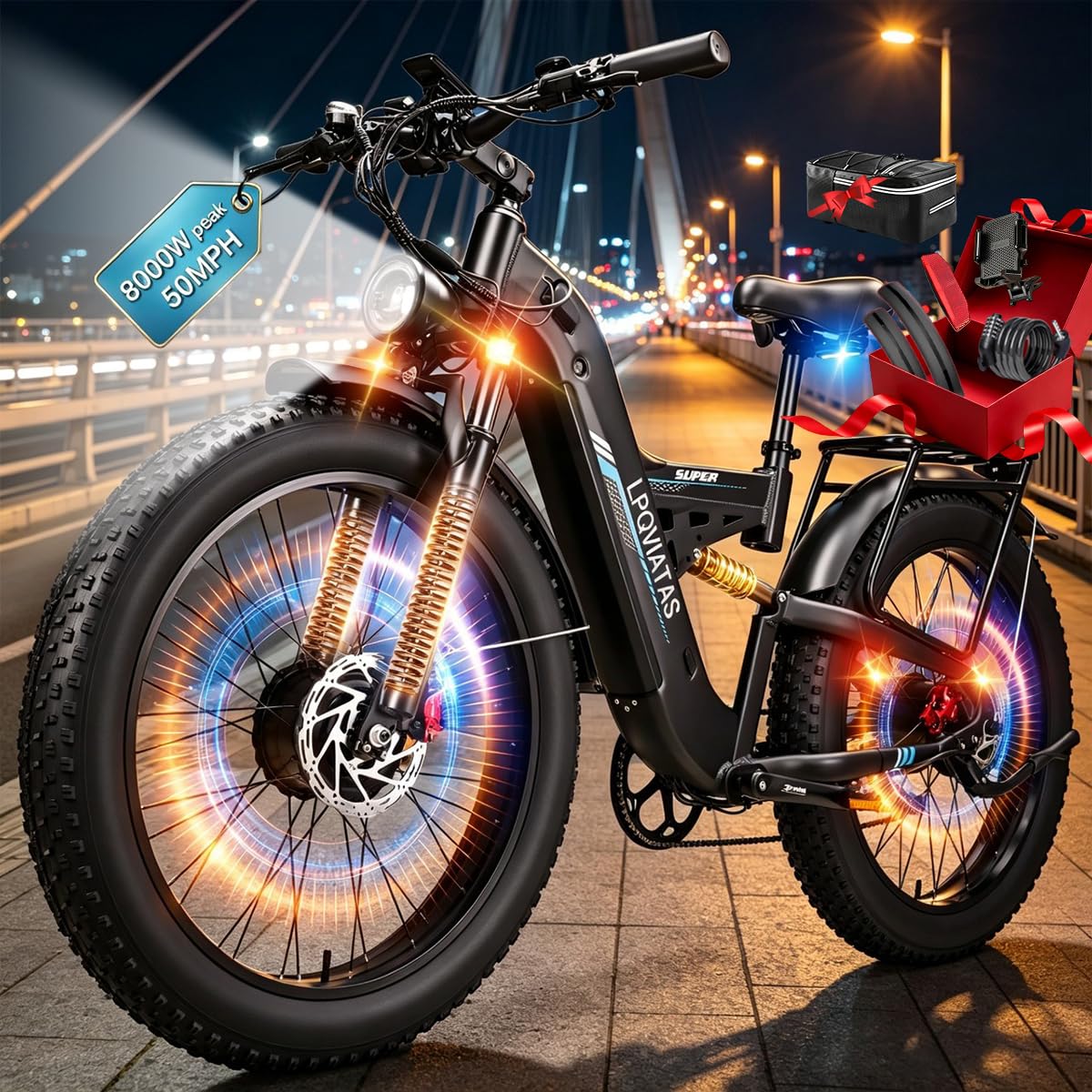 8000W Peak Electric Bike for Adults Max 50MPH 52V 30AH Up To 100 Mile Range