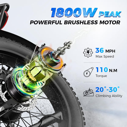 Aipas M1 Pro Electric Bike for Adults, 26 x 4 Fat Tires, 48V 17.5Ah Battery
