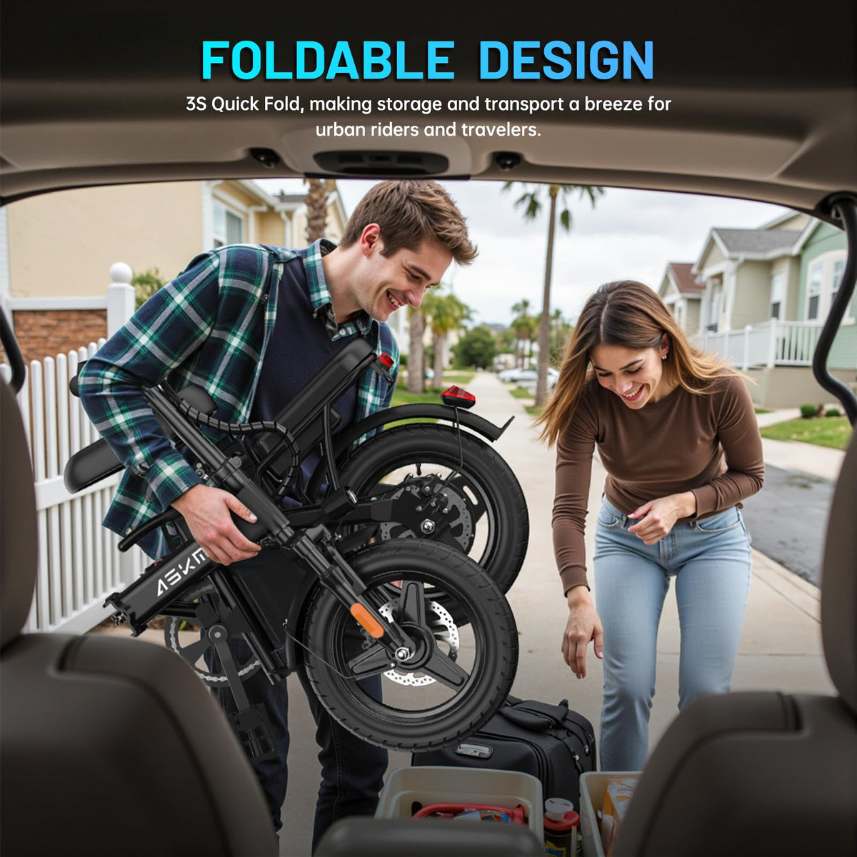 Folding Electric Bike for Adults and Teens, 14" E Bike for Daily Commuting
