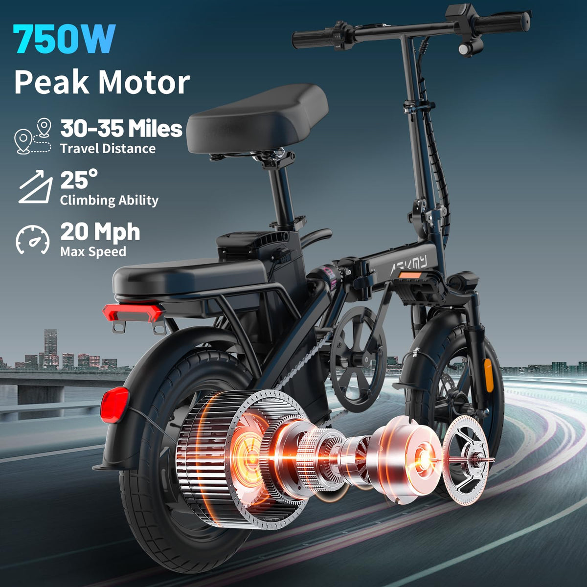 Folding Electric Bike for Adults and Teens, 14" E Bike for Daily Commuting