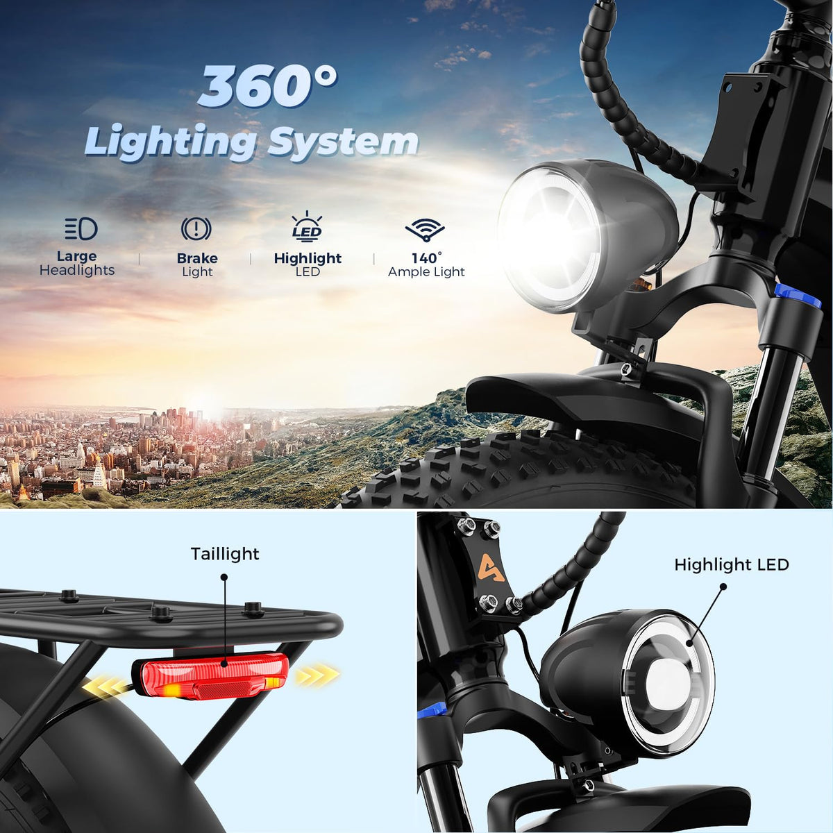 Aipas M1 Max Electric Bike for Adults, 26"x4" Fat Tire Ebike Air Suspension
