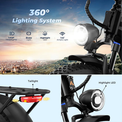 Aipas M1 Max Electric Bike for Adults, 26"x4" Fat Tire Ebike Air Suspension