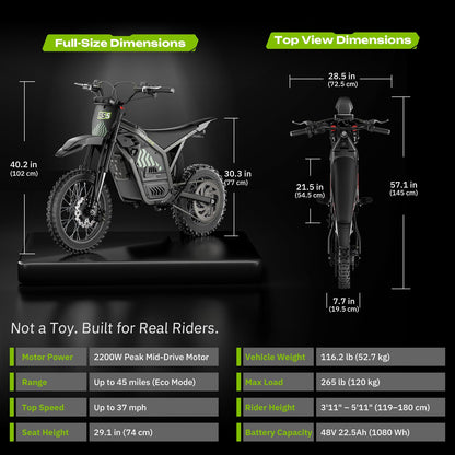 Windone RS5 Electric Dirt Bike for Teens & Adults (13+), Up to 37 MPH, 45 Miles Range, 2200W Peak Motor