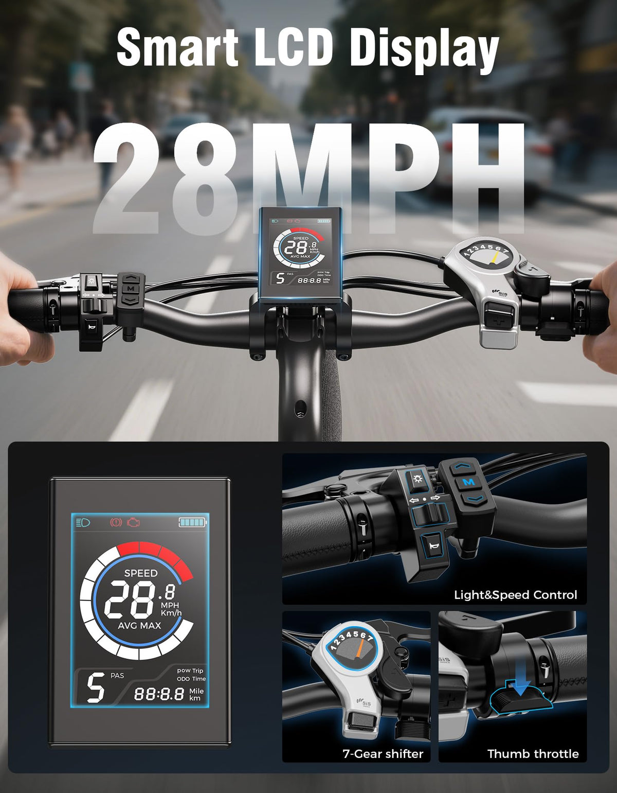 Jasion Roamer/ST Electric Bike for Adults, 26'' Commuter Ebike 1200W Adult Ebike 528WH Removable Battery