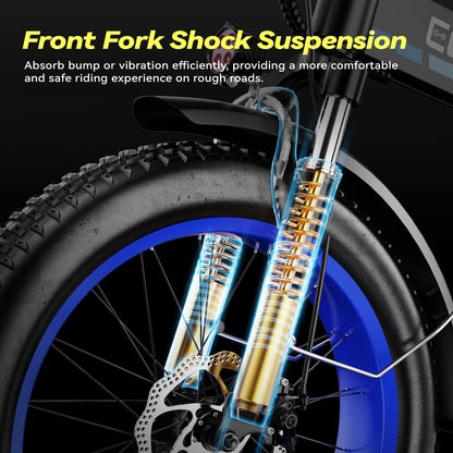 EUYBIKE Foldable Electric Bike for Adults, 48V 20Ah Removable Lithium Battery up to 80Miles, 20" Fat Tire 1000W Peak Motor Dirt Ebike