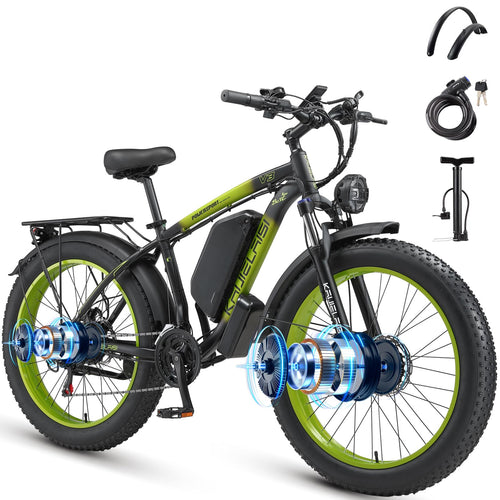 AWD Electric Bike for Adults, Peak 4000W Power 26” Fat Tire Ebike Dual Motor Electric Bicycles 48V 22.4AH Removable Battery