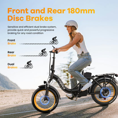 Folding Electric Bike for Adults with Peak 1000W Motor, 48V 20AH Battery up to 80 Miles, 20" Fat Tire All Terrain Ebike