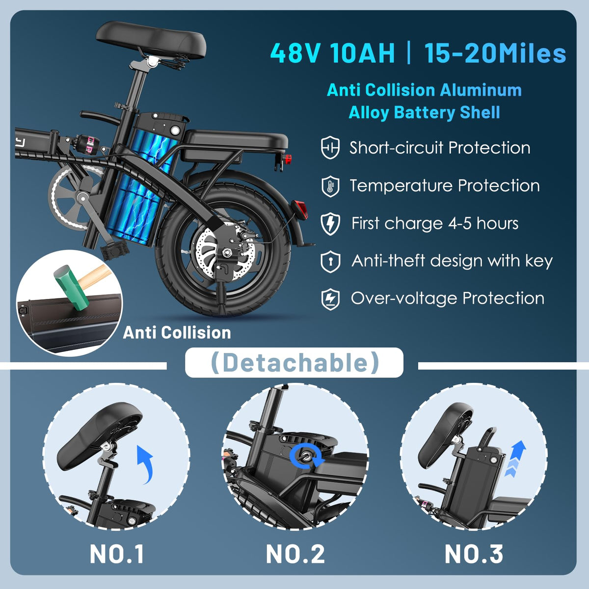 Folding Electric Bike for Adults and Teens, 14" E Bike for Daily Commuting