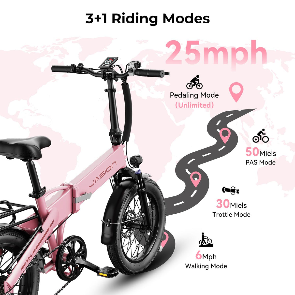 Jasion EB6 Foldable Electric Bike for Adults, 1200W Peak Motor 25 MPH EBike