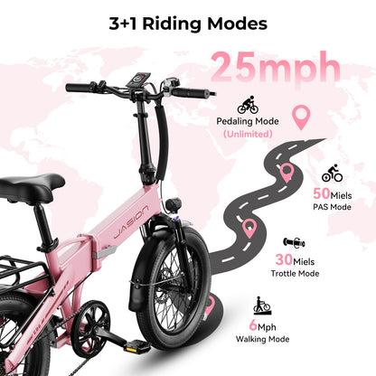 Jasion EB6 Foldable Electric Bike for Adults, 1200W Peak Motor 25 MPH EBike