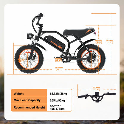 AVDLBIKE Electric Bike, 16'' Fat Tire eBike for Teens/Adults, 500W E-Bike with 36V/12.8Ah Removable Battery