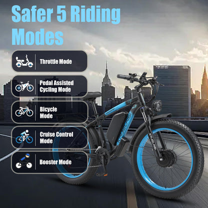 AWD Electric Bike for Adults, Peak 4000W Power 26” Fat Tire Ebike Dual Motor Electric Bicycles 48V 22.4AH Removable Battery