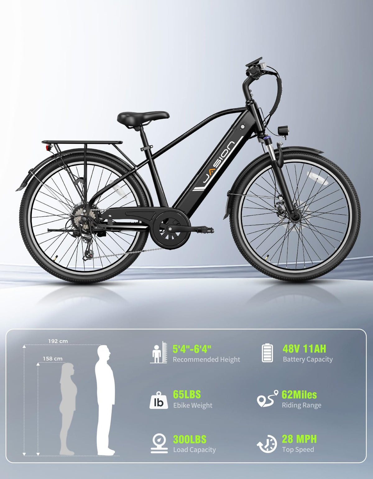 Jasion Roamer/ST Electric Bike for Adults, 26'' Commuter Ebike 1200W Adult Ebike 528WH Removable Battery