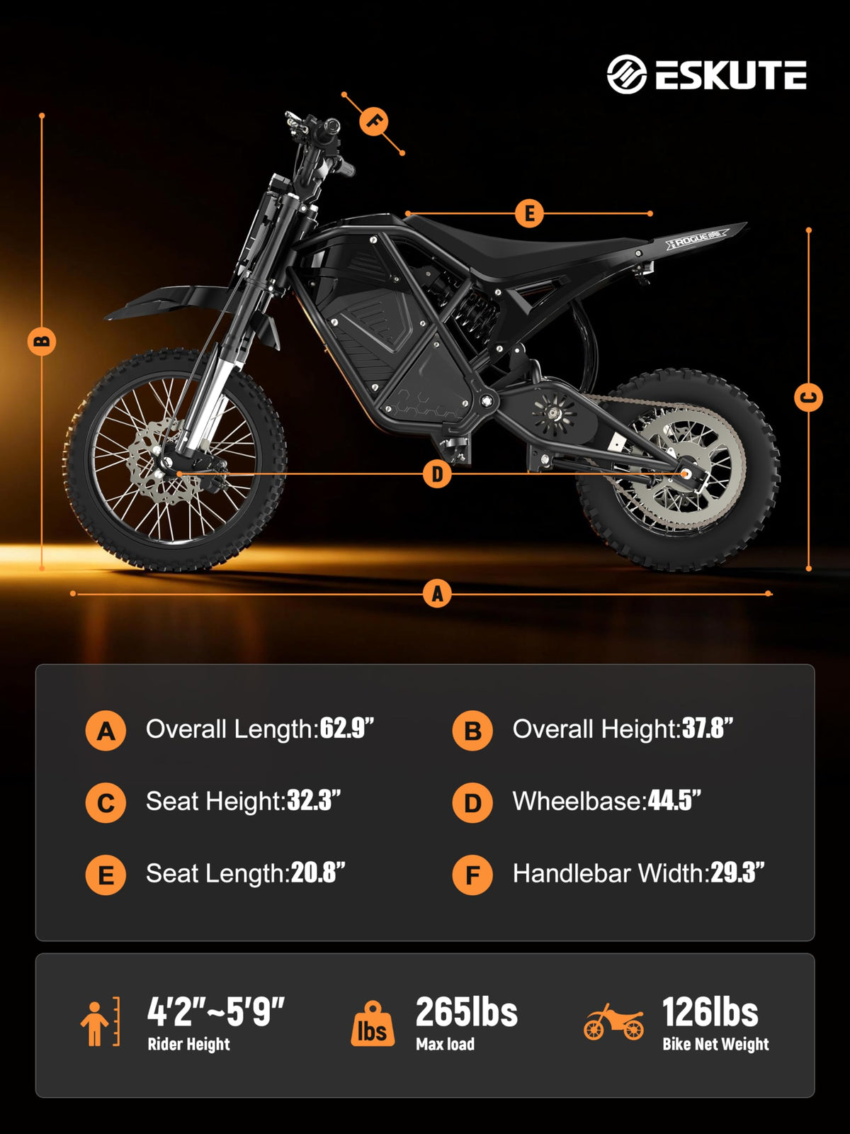 ESKUTE Electric Dirt Bike for Teens Adults, Mid-Drive Motor 3500W Peak, Electric Motorcycle 48V23Ah Battery