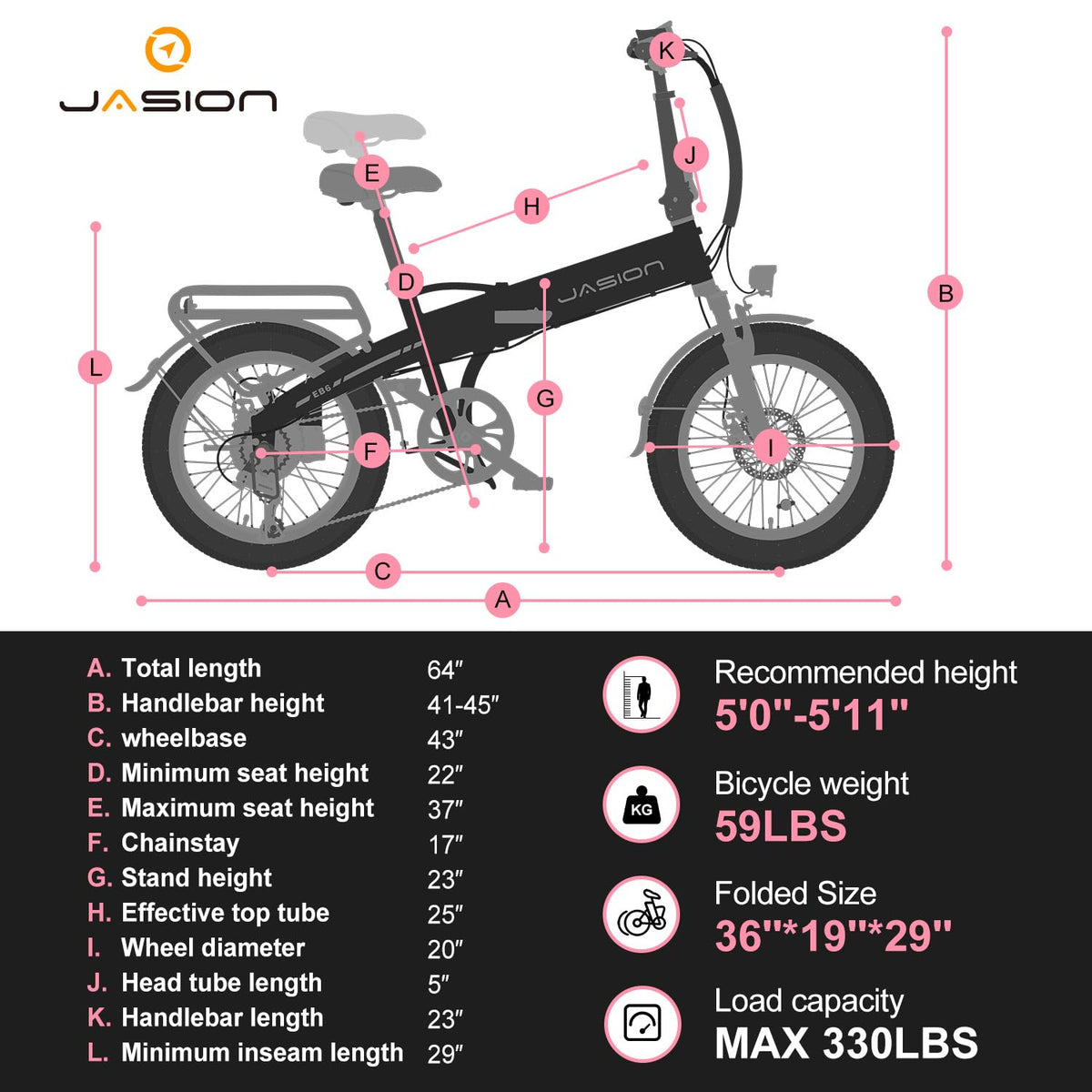 Jasion EB6 Foldable Electric Bike for Adults, 1200W Peak Motor 25 MPH EBike