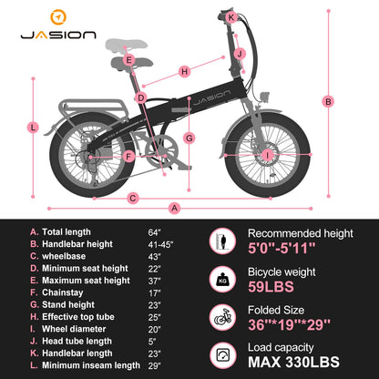 Jasion EB6 Foldable Electric Bike for Adults, 1200W Peak Motor 25 MPH EBike