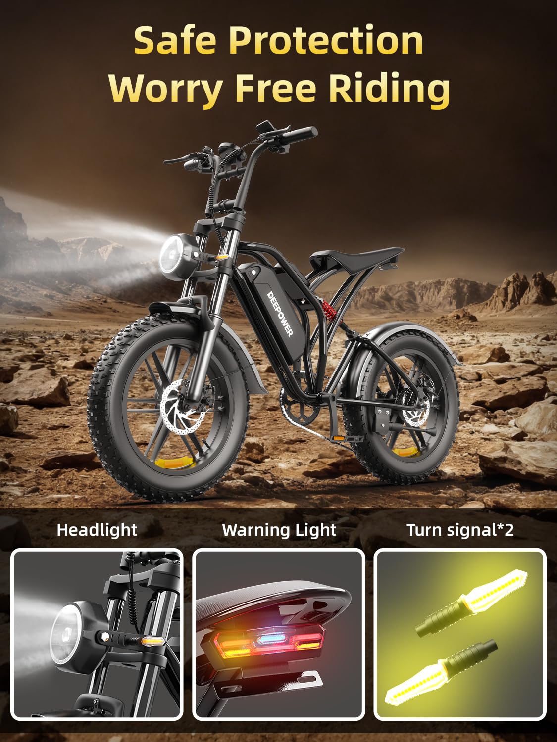 DEEPOWER S20 Electric Bike for Adults, 1500W Peak Motor, Up to 32MPH, 48V 25AH Removable Battery