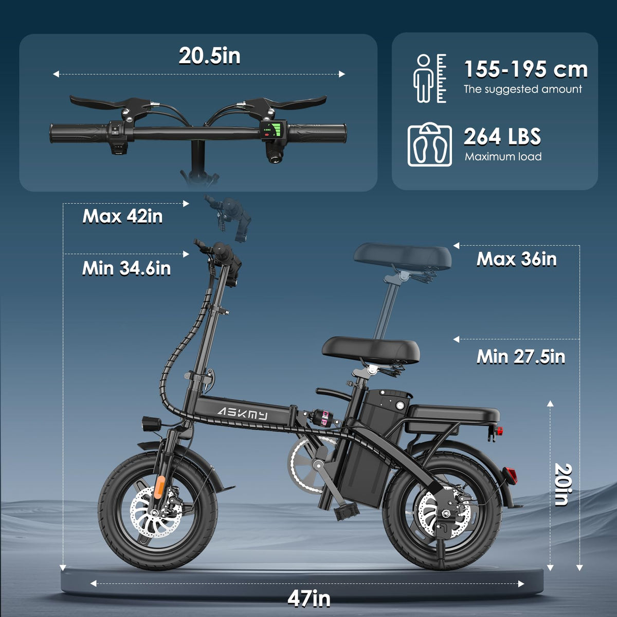 Folding Electric Bike for Adults and Teens, 14" E Bike for Daily Commuting