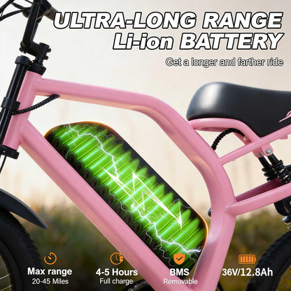 AVDLBIKE Electric Bike, 16'' Fat Tire eBike for Adults, 500W E-Bike with 36V/12.8Ah Removable Battery