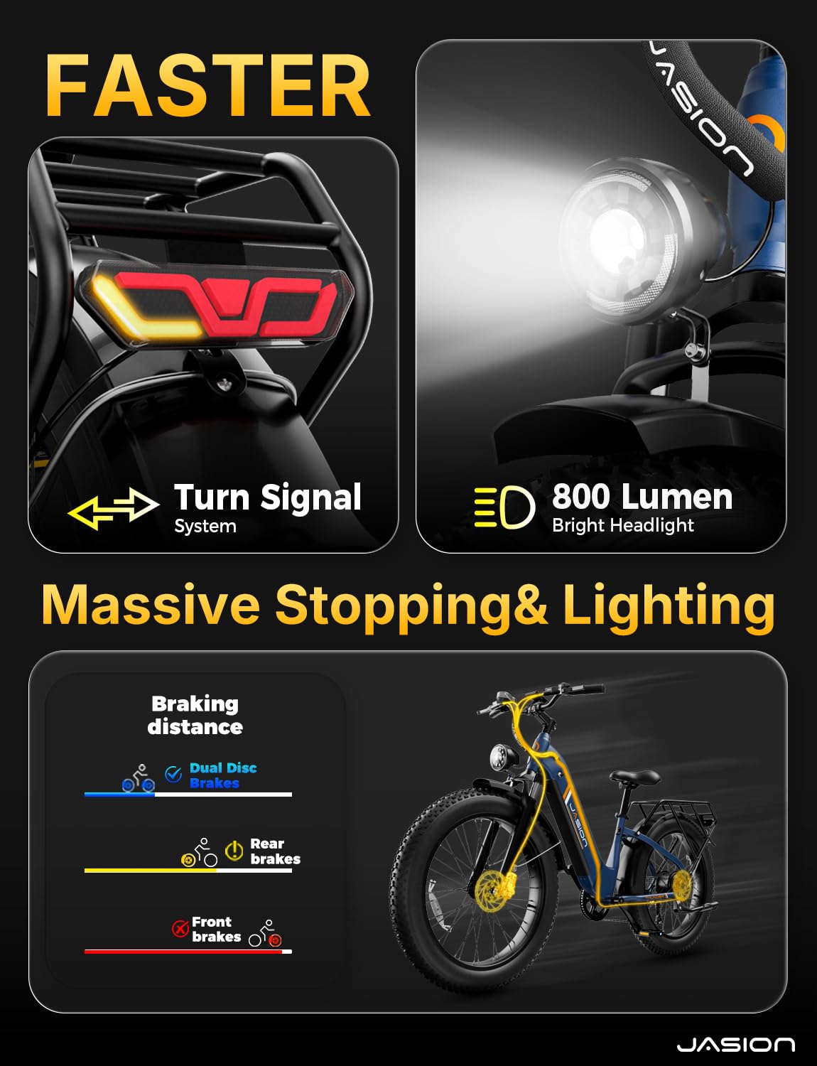 Jasion Thunder Electric Bike for Adults,1800W Peak Fat Tire E Bikes,26''x 4'',80 Miles with 864Wh Removable Battery