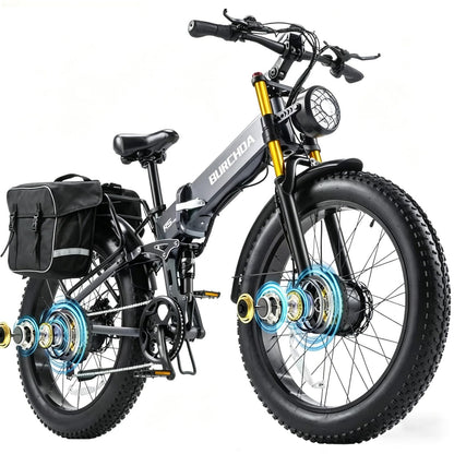 5000W Peak AWD Dual Motor Electric Bike for Adults Up to 90 Mi Long Range