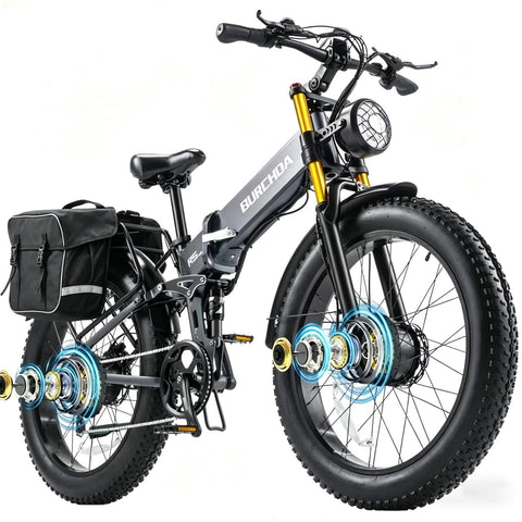 5000W Peak AWD Dual Motor Electric Bike for Adults Up to 90 Mi Long Range