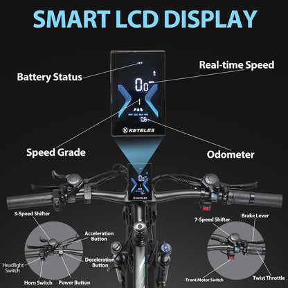 KAIJIELAISI Electric Bike for Adults AWD Ebike Dual Motor 4000W Peak 26'' Fat Tire Ebikes with 48V 22.4AH Battery