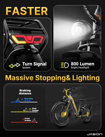 Jasion Thunder Electric Bike for Adults,1800W Peak Fat Tire E Bikes,26''x 4'',80 Miles with 864Wh Removable Battery Ebike
