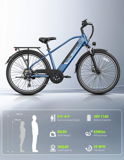 Jasion Roamer Electric Bike for Adults, 26" Commuter Ebike Peak 1200W 528WH Removable Battery