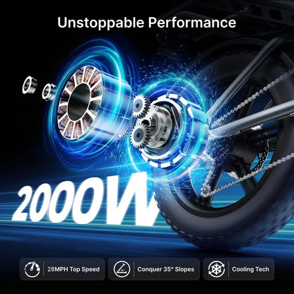 DEEPOWER QS7 Electric Bike for Adults, 2000W Peak Power 28MPH E-Bike, 48V 20Ah/35Ah/60Ah Battery