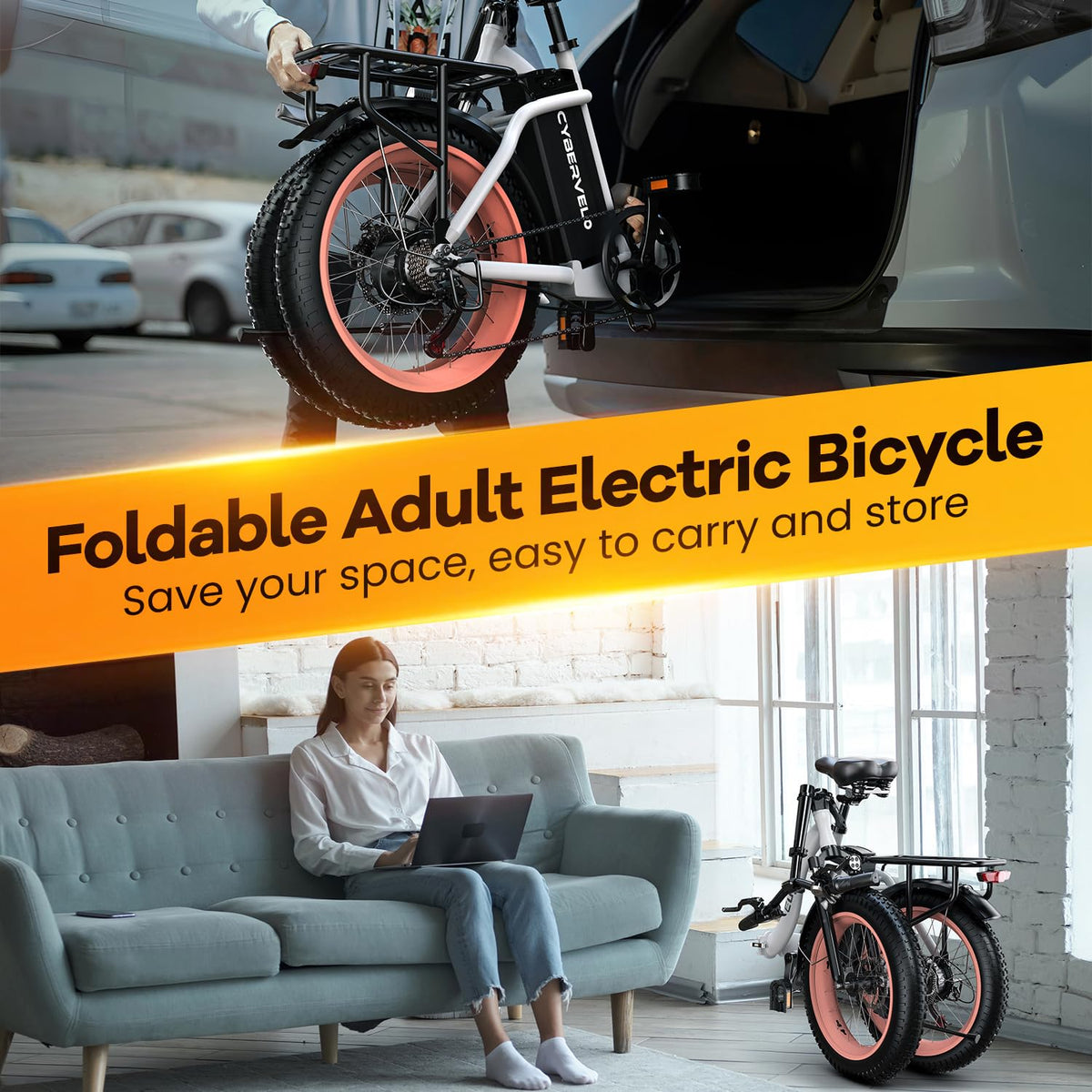 Folding Electric Bike for Adults with 1000W Peak Motor, 48V 20AH Battery up to 80 Miles, 20" Fat Tire All Terrain Ebike